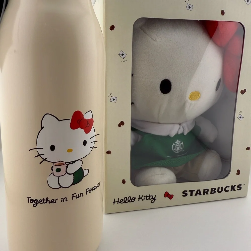 Limited edition Starbucks Cream Bottle and Hello Kitty Plush Set
